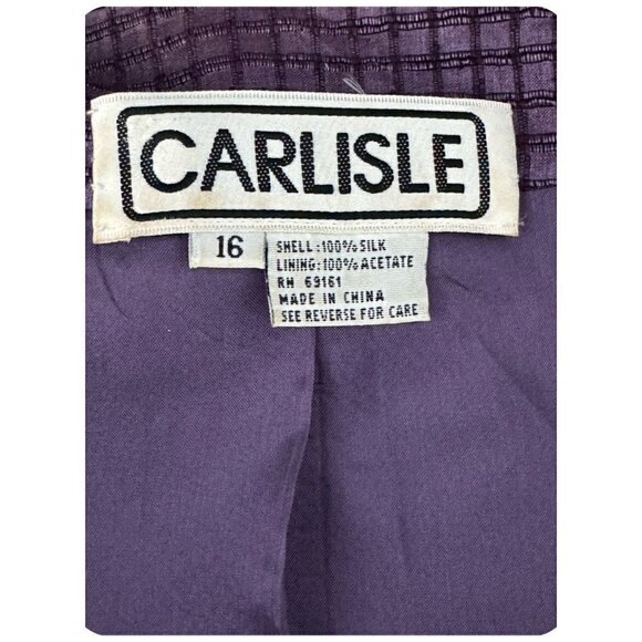 CARLISLE Vintage Blazer 100% SILK Purple Plaid 3-Button Closure Womens Sz 16 - Picture 3 of 11
